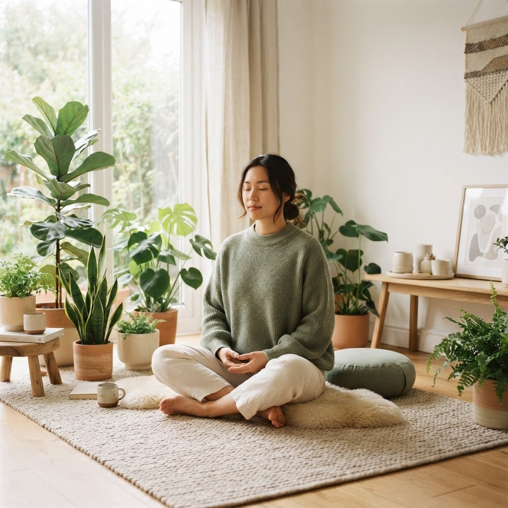 A founder in a calm, meditative state of mind